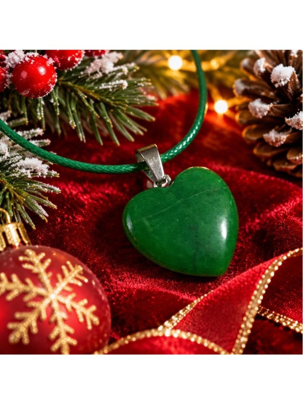 Green Heart Shaped Natural Stone Pendant Necklace Adjustable Cord Jewelry Gift